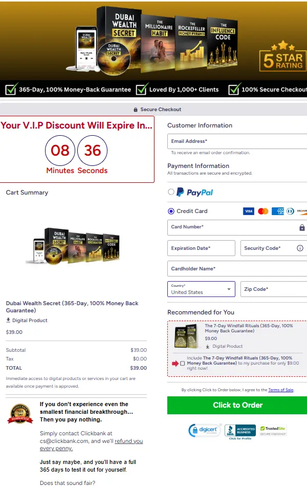 Dubai Wealth Secret Checkout Page